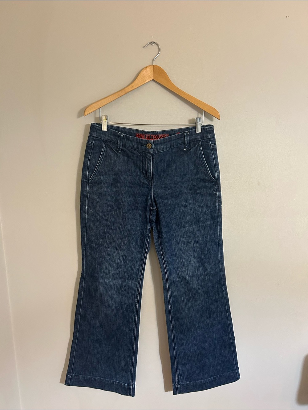 New York & Company Dark Blue Wide-Leg Flare Jeans